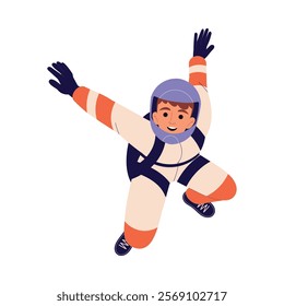 Man Skydiver in Flight Free Falling with Parachute Vector Illustration