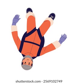 Man Skydiver in Flight Free Falling with Parachute Vector Illustration