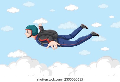 Man skydiving freefall on sky background illustration