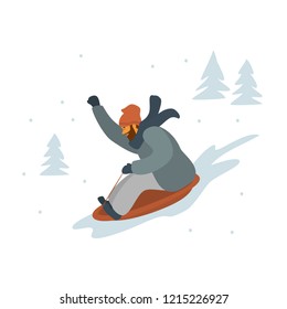 man sledding downhill isolated vector illustration