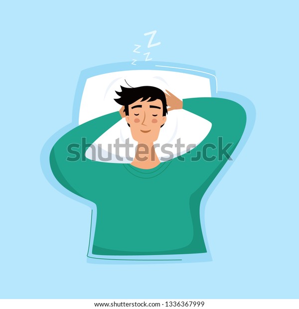 Man Sleep Bed Flat Cartoon Style Stock Vector Royalty Free 1336367999