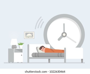 Man sleep in bed.Vector illustration in a flat style