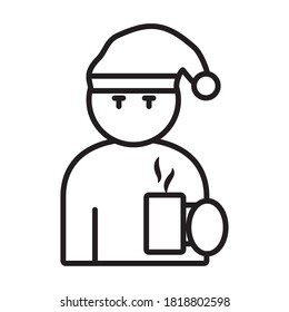 man with sleep hat and coffee mug icon over white background, line style, vector illustration