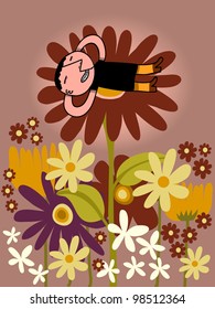 man sleep inside flower