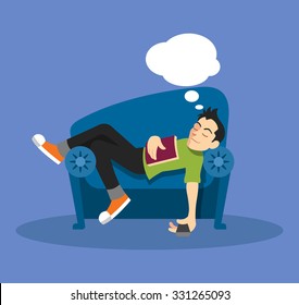 Man sleep on sofa. Vector flat illustration