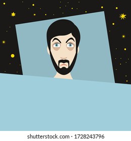 Man with sleep problems and insomnia symptoms. Flat  illustration.