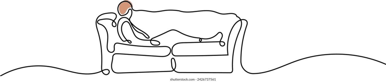 Man Sleeping Above Sofa Continuous Single Line Art
