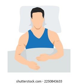 Man sleeping after workout for muscle recovery. Deep sleep. Flat vector illustration isolated on white background