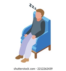 Man Sleeping In Armchair Icon Isometric Vector. Sofa Couch. Person Television