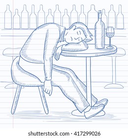 Man sleeping in bar. 