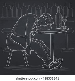 Man sleeping in bar. 