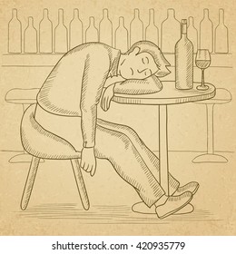 Man sleeping in bar. 