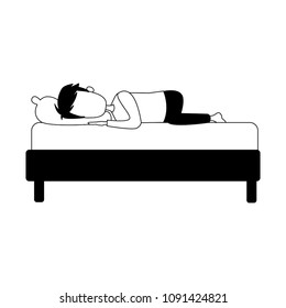 Man sleeping in bed in black and white colors