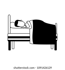 Man sleeping in bed in black and white colors