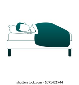 Man sleeping in bed in blue lines