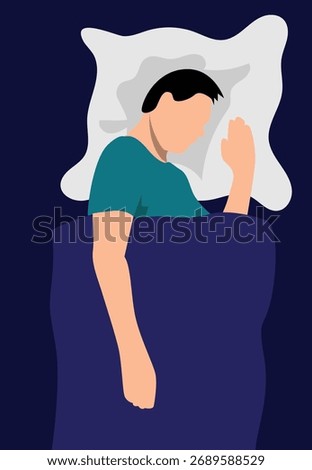 Man Sleeping in Bed Flat Style Top View. People and nighttime rest vector art