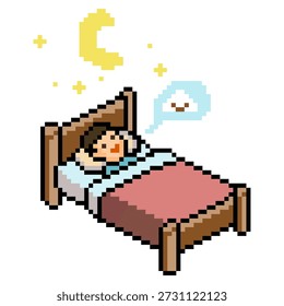 Hombre durmiendo en la cama Pixel