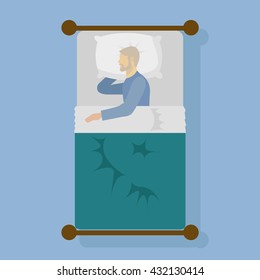 Man sleeping in bed vector illustration