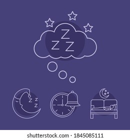 man sleeping with bundle of Insomnia line style icons vector illustration design
