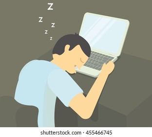 man sleeping at desk on front laptop