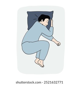 Man sleeping fetal position illustration vector