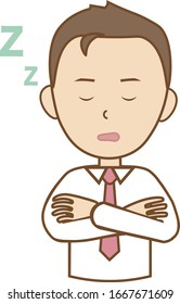 
A man sleeping with his arms crossed