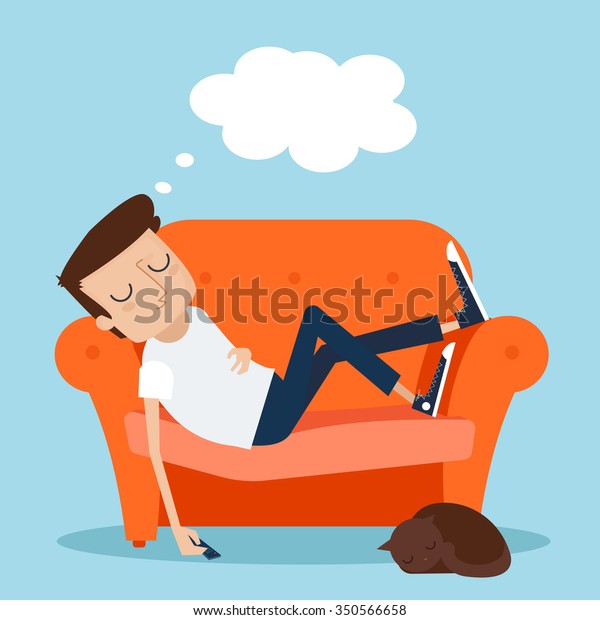 Man Sleeping Home On Sofa Vector Stock Vector (Royalty Free) 350566658