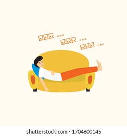 a man is sleeping at home, relaxing concept illustration. A young man at home. People at home in quarantine. Vector flat style illustration