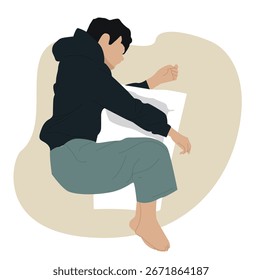 man sleeping hugging a pillow