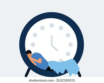 Homem dormindo dentro da ilustração do despertador
