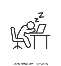 man sleeping with laptop. linear icon. Line with Editable stroke