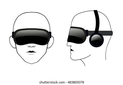 man with sleeping mask and headphones.