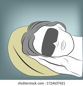 man is sleeping with a mask in his eyes. vector illustration.