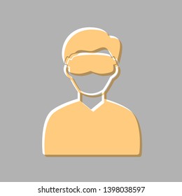 Man with sleeping mask sign. Emboss effect with light orange icon on gray background.
