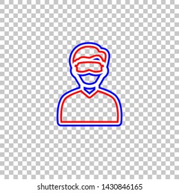 Man with sleeping mask sign. Red, white and contour icon at transparent background. Illustration.