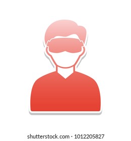 Man with sleeping mask sign. Vector. Reddish icon with white and gray shadow on white background. Isolated.