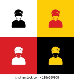 Man with sleeping mask sign. Vector. Icons of german flag on corresponding colors as background.