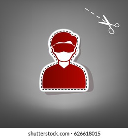 Man with sleeping mask sign. Vector. Red icon with for applique from paper with shadow on gray background with scissors.