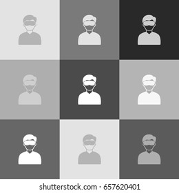 Man with sleeping mask sign. Vector. Grayscale version of Popart-style icon.