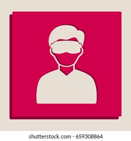 Man with sleeping mask sign. Vector. Grayscale version of Popart-style icon.