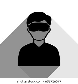 Man with sleeping mask sign. Vector. Black icon with two flat gray shadows on white background.