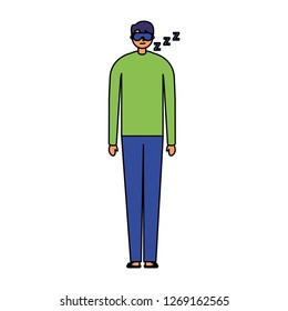 man sleeping with mask white background