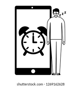man sleeping mobile clock alarm