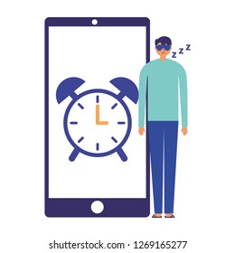 man sleeping mobile clock alarm