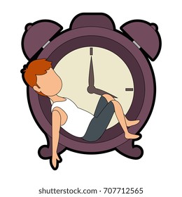 man sleeping on alarm clock