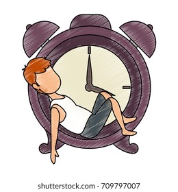 man sleeping on alarm clock