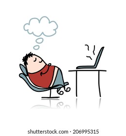 Man sleeping on armchair at workplace