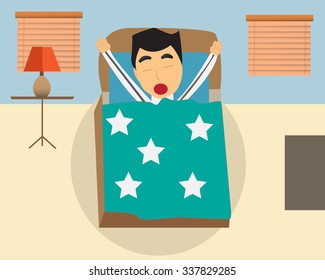 Man is sleeping on the bed.