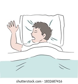 man sleeping on the bed; cartoon vector