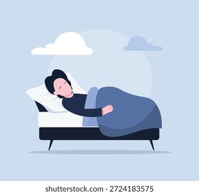 Man sleeping on Bed Flat vector illustration